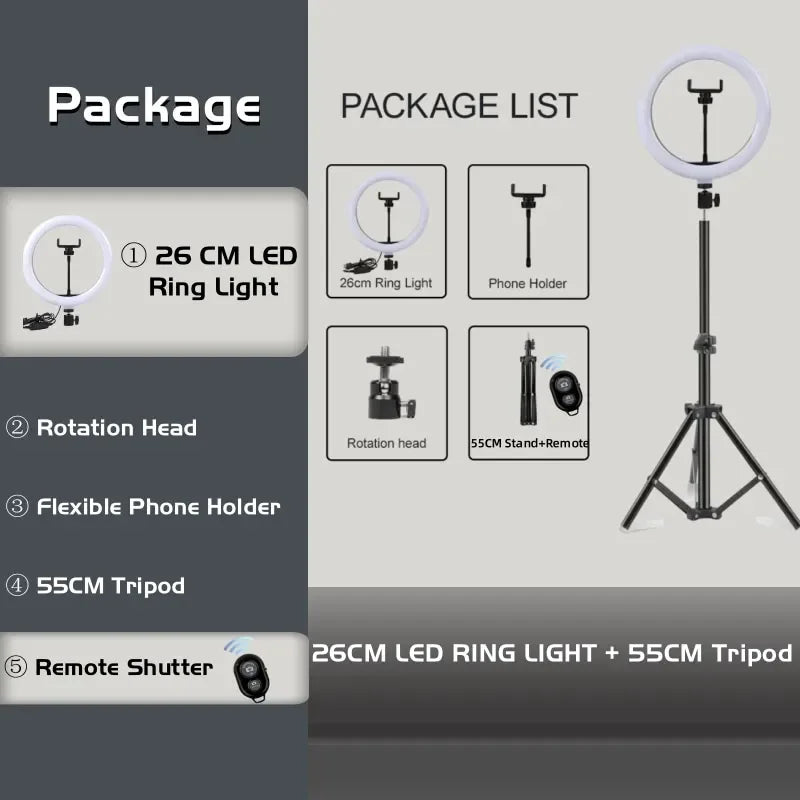 2" LED Ring Light with Tripod & Remote for TikTok & Video