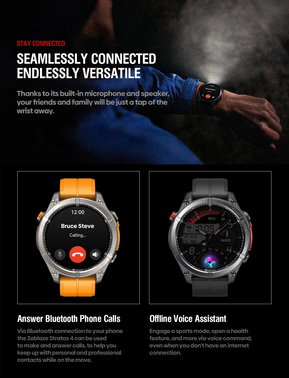 Zeblaze Stratos 4 GPS Smartwatch - 1.43" AMOLED, Compass, Altimeter