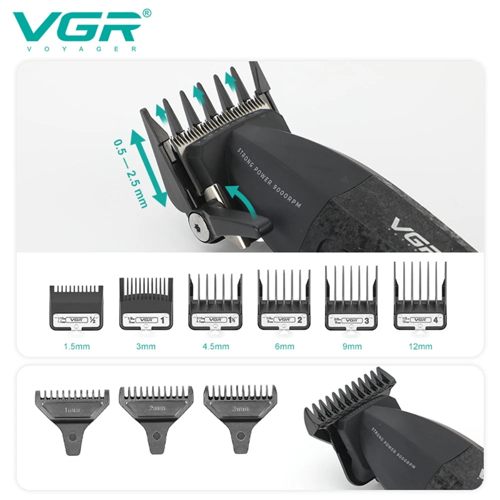 VGR V-640 Professional Hair Clipper - 9000 RPM Rechargeable Trimmer for Men