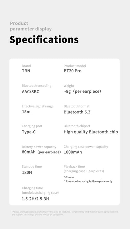 TRN BT20PRO Bluetooth 5.3 Wireless Earphone Cable - MMCX/2Pin/QDC