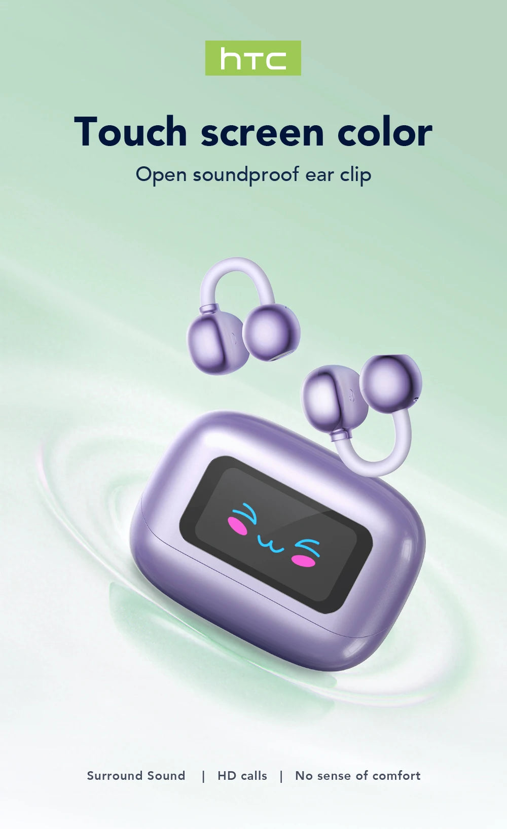 HTC NE54 AI Translator Earbuds - LCD Screen, Ear Clip Design