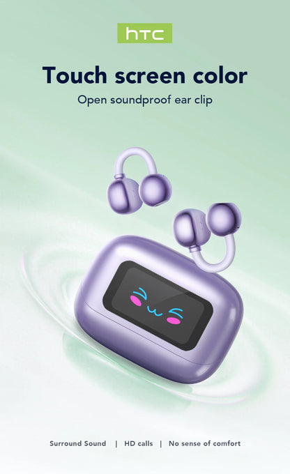 HTC NE54 AI Translator Earbuds - LCD Screen, Ear Clip Design