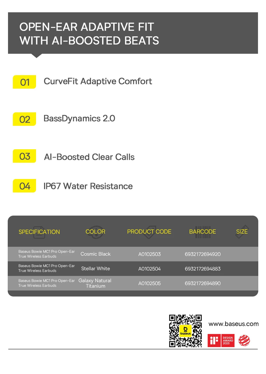 Baseus MC1 Pro Ear Clip Wireless Earphones Bluetooth 6.0 Hi-Res Ultra Open Earbuds earrings 4-Mic ENC Clip on ear buds Headphone