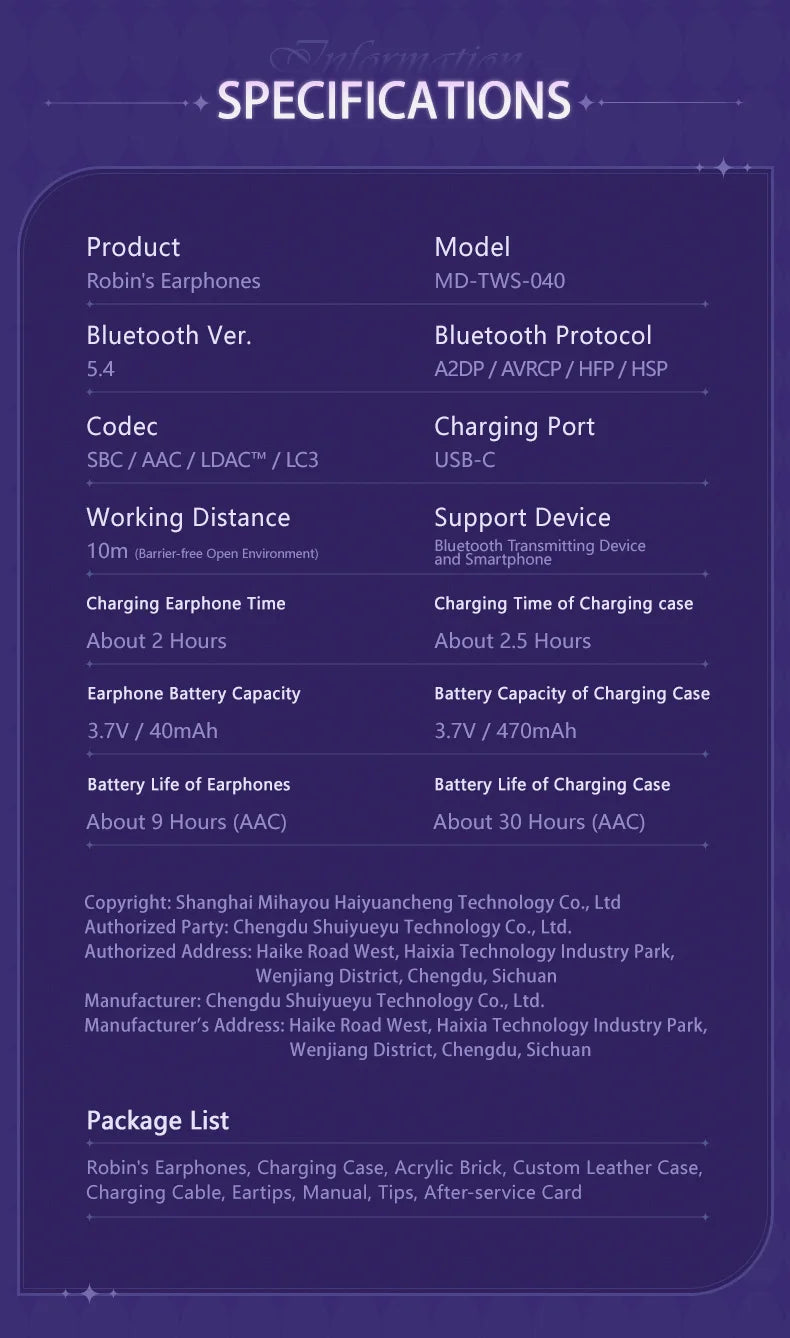 MOONDROP ROBIN Earphone Honkai Star Rail Robin's Earphones TWS Hybrid Dynamic Driver + Planar Driver ANC TWS Earphones