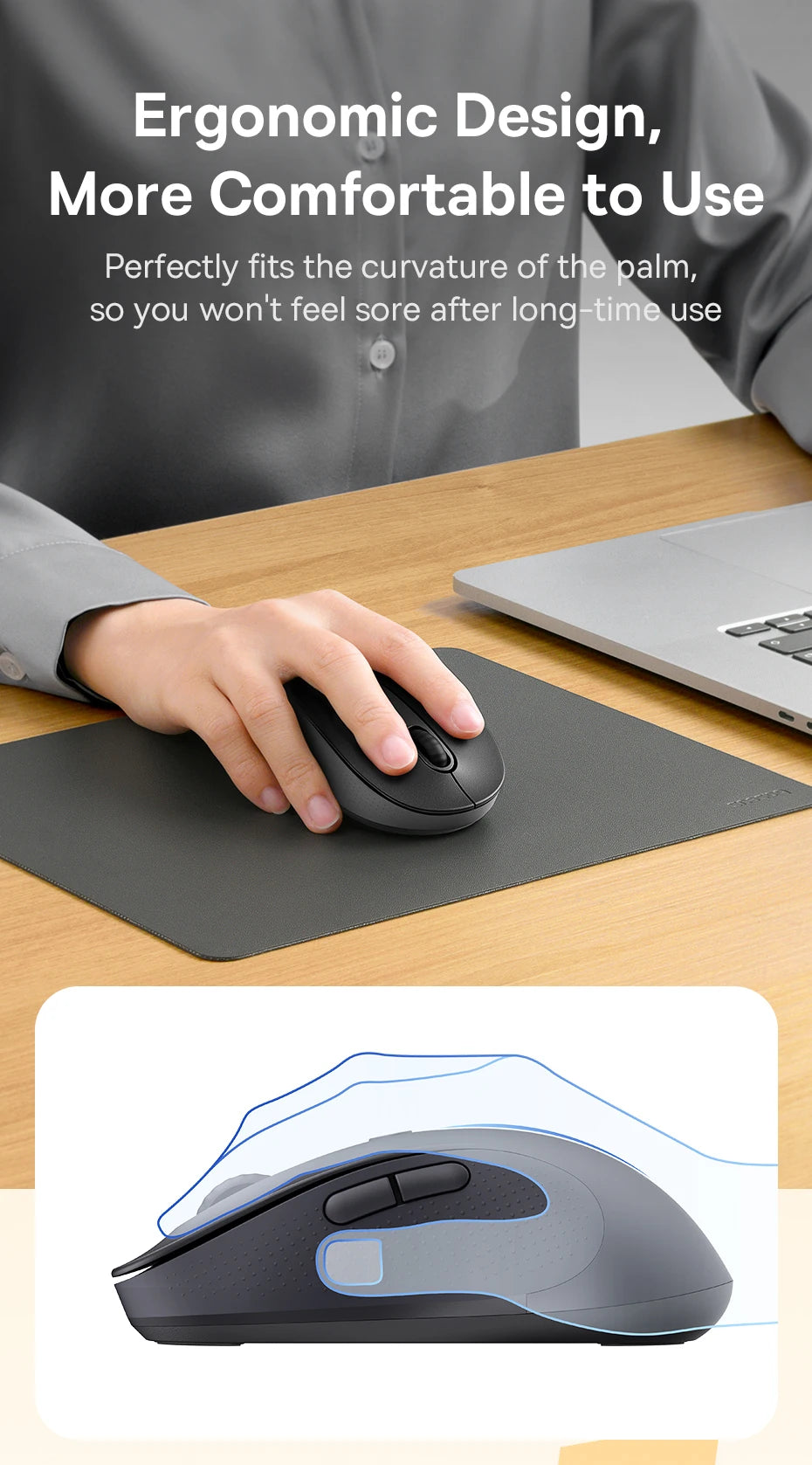 Baseus F02 Wireless Mouse Bluetooth 5.2 2.4G 4000DPI Ergonomic 7 Mute Buttons Mice for iPad MacBook Tablet Laptop Computer Mouse