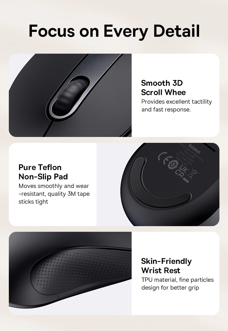 Baseus F02 Wireless Mouse Bluetooth 5.2 2.4G 4000DPI Ergonomic 7 Mute Buttons Mice for iPad MacBook Tablet Laptop Computer Mouse