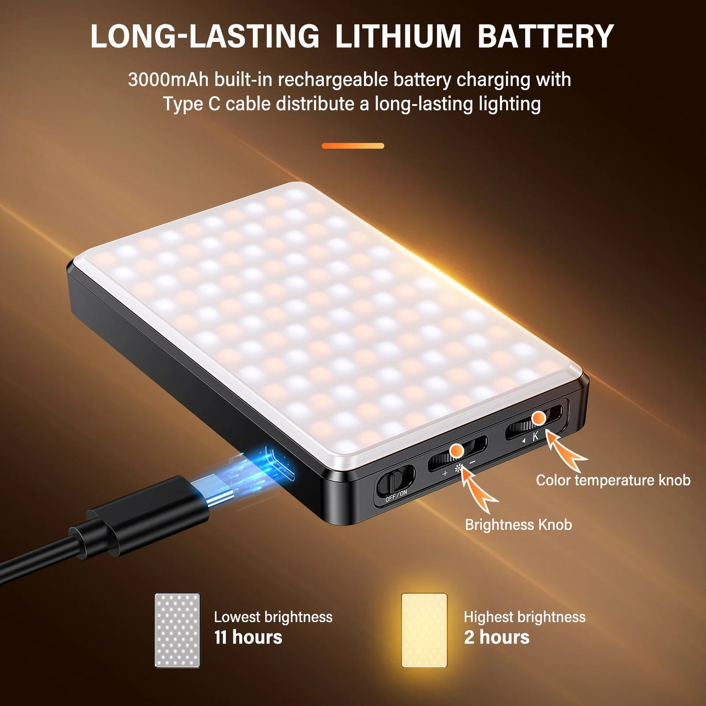 ST-120 Portable LED Video Light CRI95 3000mAh Rechargeable