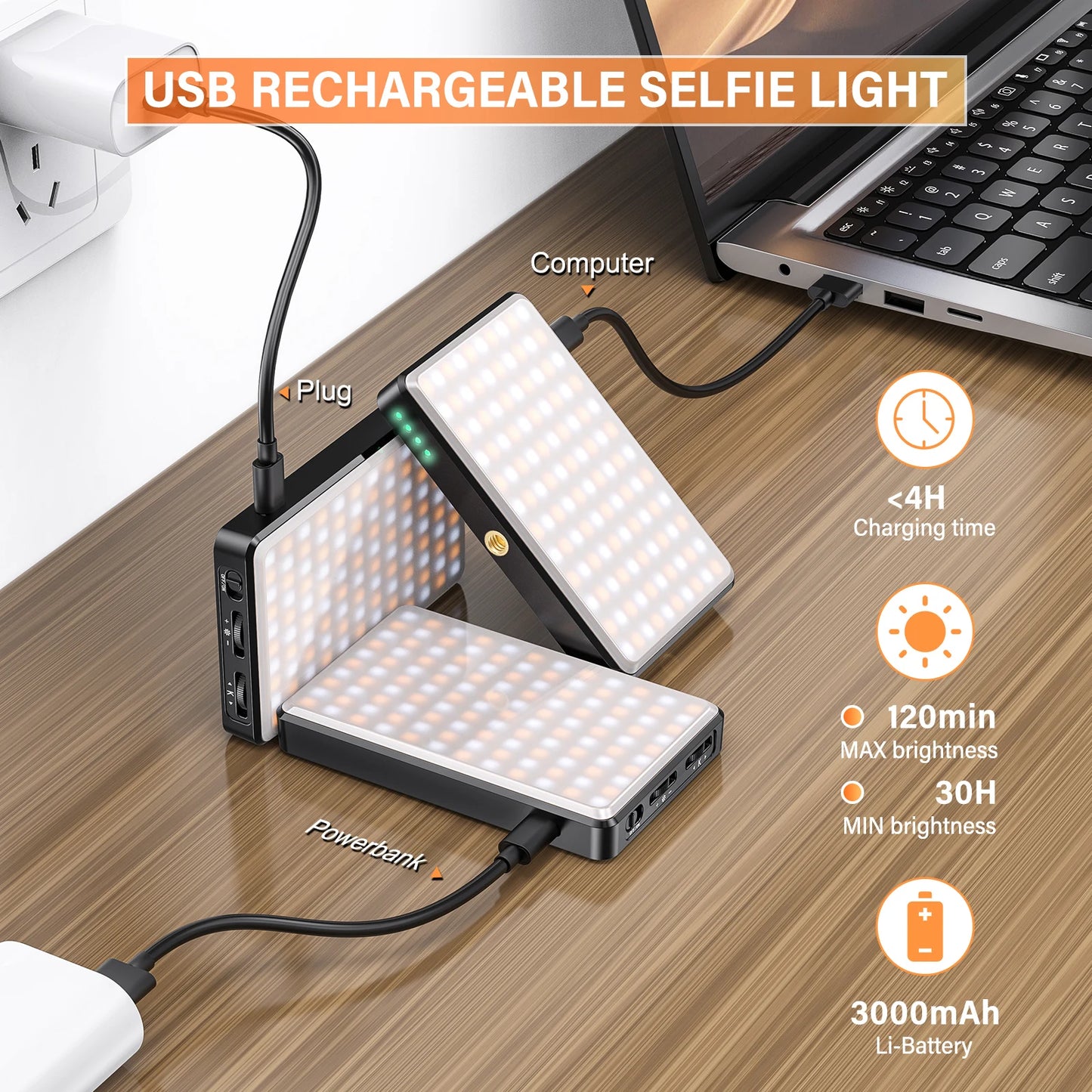 ST-120 LED Video Light - Rechargeable 3000mAh CRI95 Selfie Fill Light 2500-9000K