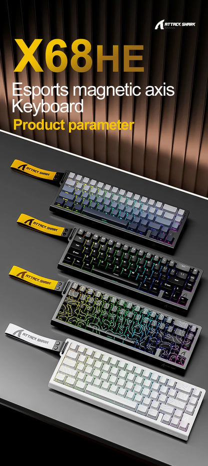 X68HE ATTACK SHARK Magnetic Gaming Keyboard Mechanical Wired for Pro Gaming 0.01mm Rapid Trigg 8000Hz SOCD/Rs 0.125ms 128K Rate
