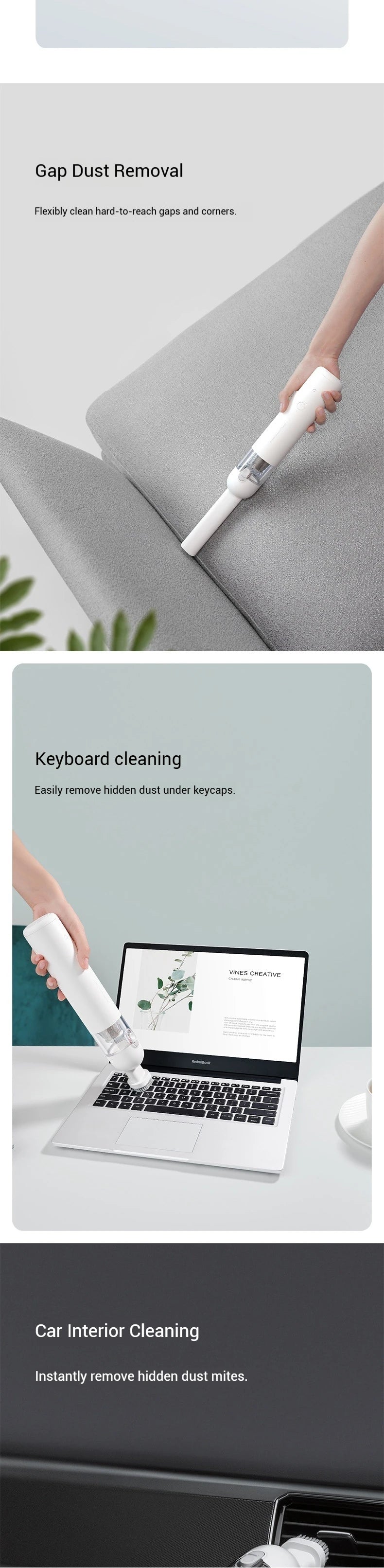 Xiaomi Mijia Handheld Vacuum - 12000Pa Cordless Rechargeable Car Pet Hair