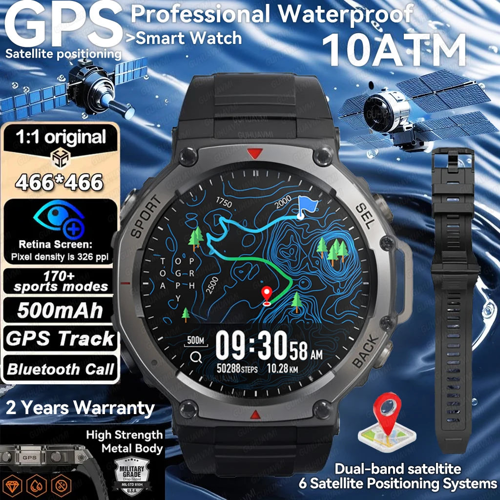 T-Rex 3 GPS Smart Watch - 10ATM Waterproof Dual-band GNSS Military Smartwatch