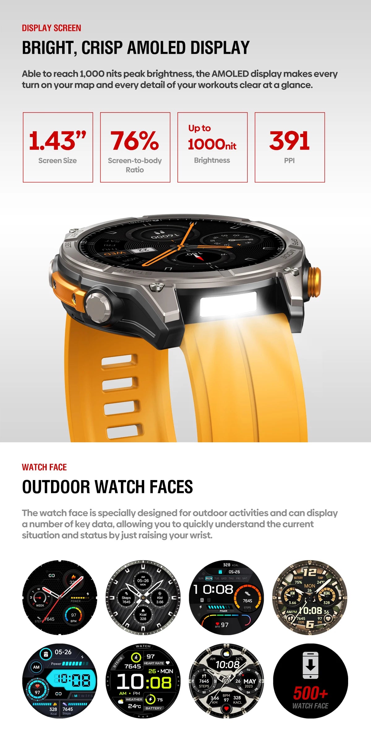 Zeblaze Stratos 4 GPS Smartwatch - 1.43" AMOLED, Compass, Altimeter