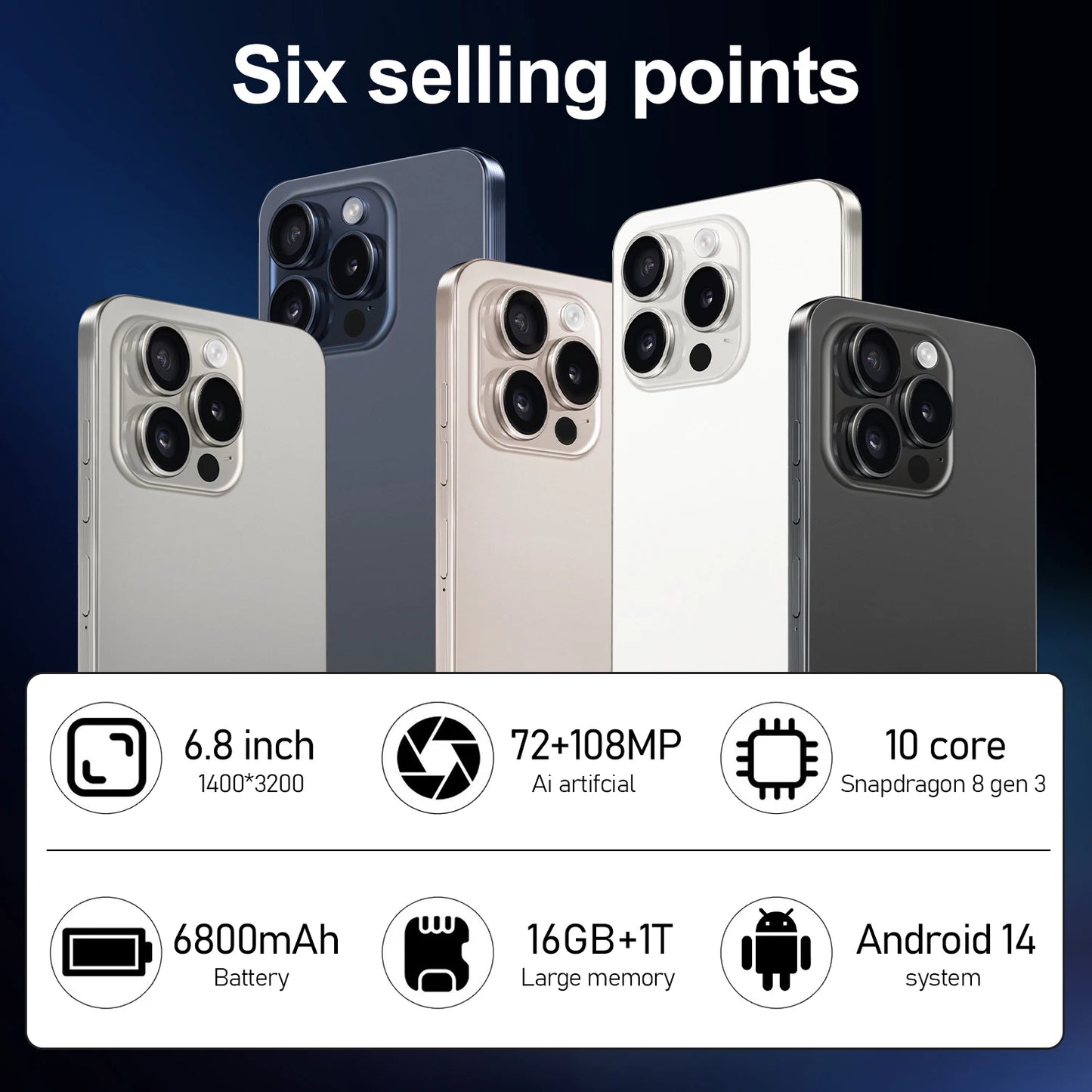 I16 Pro Max 2026 New HOT 6.8inch HD Global Edition Original Smart Dual Card 6800mAh Battery Facial Recognition Function