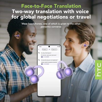 HTC NE54 AI Translator Earbuds - LCD Screen, Ear Clip Design