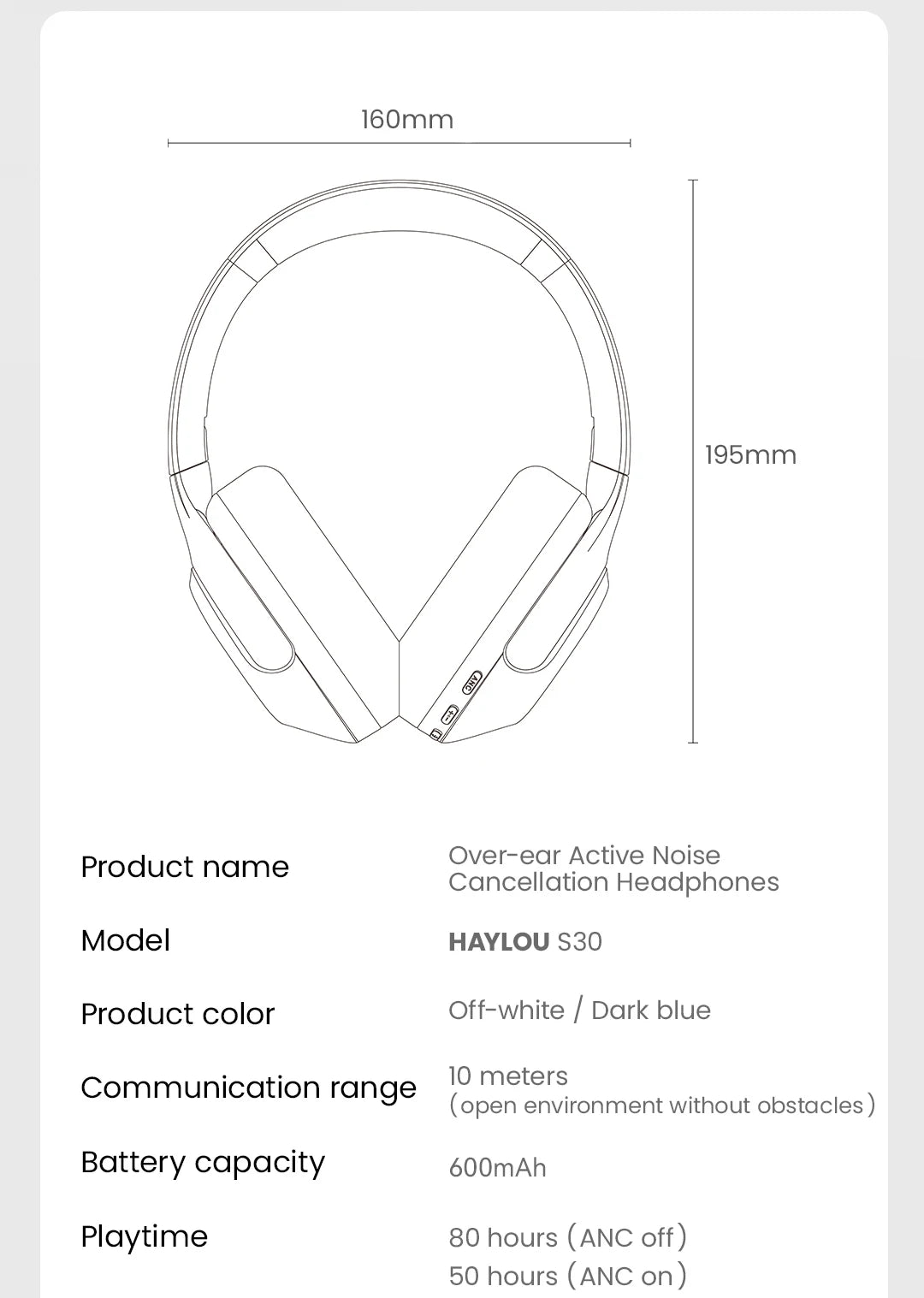 HAYLOU S30 Bluetooth 5.4 Headphones - 43dB ANC, 80H Playtime