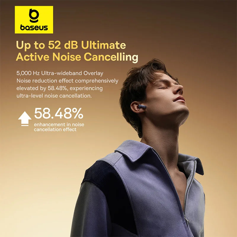 Baseus Bowie M2s Ultra Wireless Earphones Smart Screen 52dB Noise Cancelling Bluetooth 5.4 Headphones 3D Audio Spatial Earbuds
