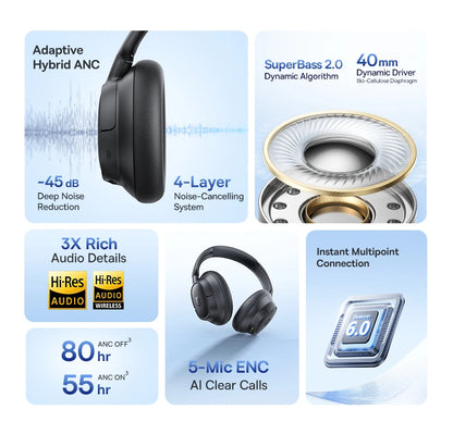 Baseus EH10 NC Wireless Headphones - 45dB ANC, Hi-Res LDAC, 80H Battery