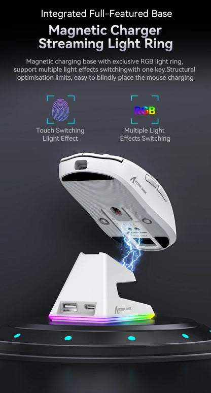 ATTACK SHARK X6 Mouse,PAW3395 Bluetooth Tri-Mode Connection,RGB Touch Magnetic Charging Base,Macro Gaming Mouse