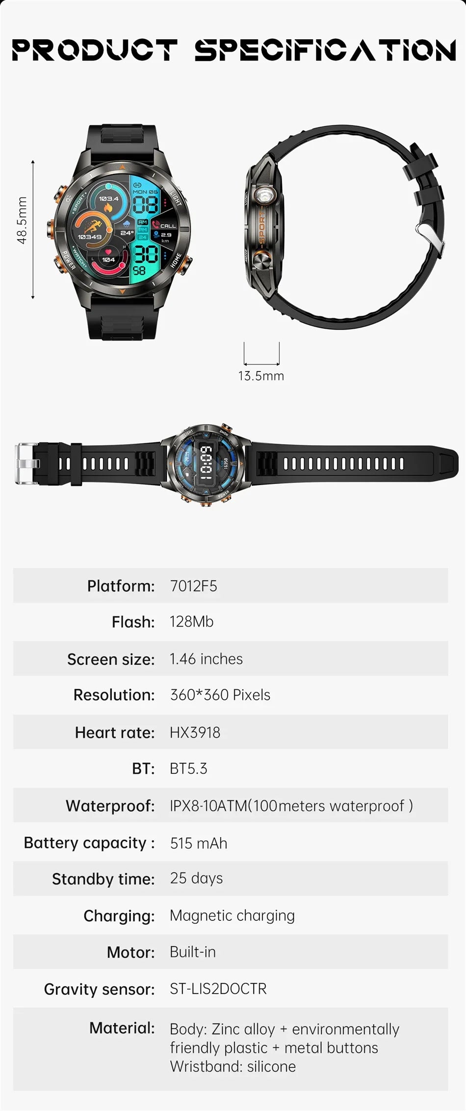 Xiaomi Sport Smartwatch - 1.46" AMOLED, 10ATM, LED Flashlight