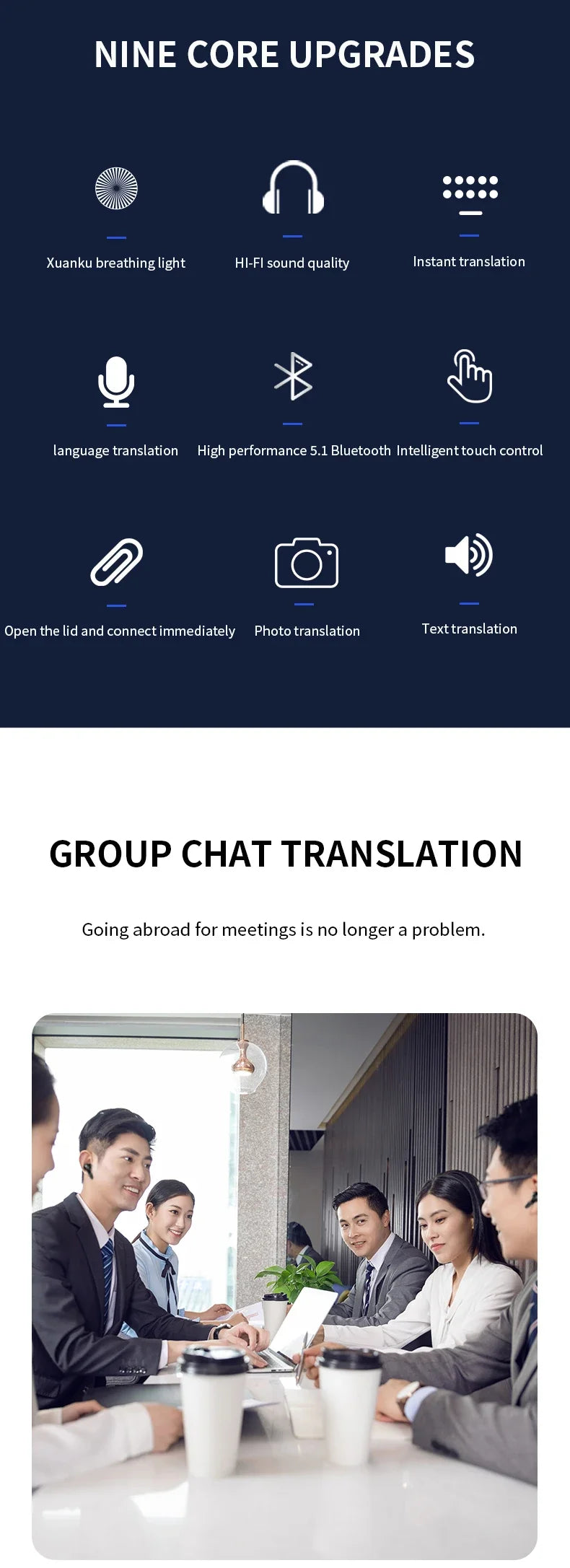 New Wireless Bluetooth Smart Voice Translation Headset Real-time Translation Chinese and English Learning Translation Headphones