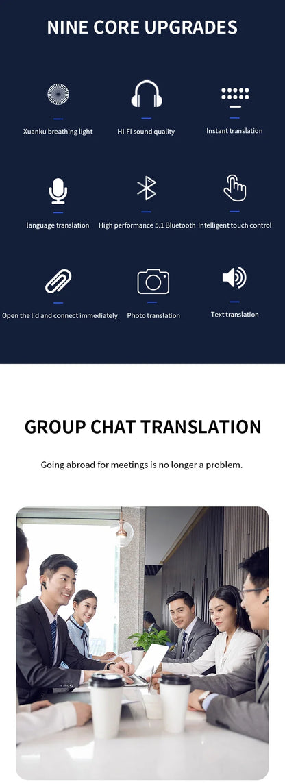 New Wireless Bluetooth Smart Voice Translation Headset Real-time Translation Chinese and English Learning Translation Headphones