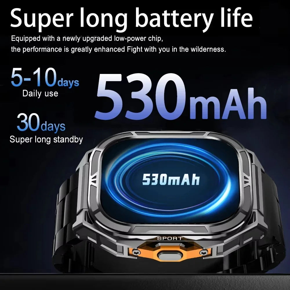 Military GPS Smart Watch - 5ATM Waterproof Bluetooth Call Compass Heart Rate