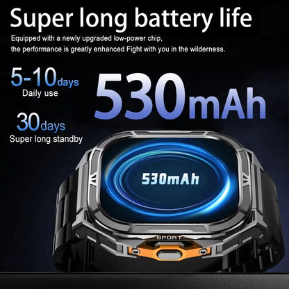 Military GPS Smart Watch - 5ATM Waterproof Bluetooth Call Compass Heart Rate