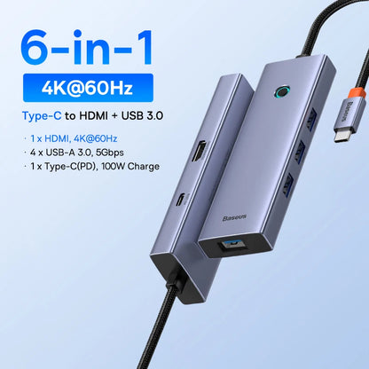 Baseus USB C HUB Dual HDMI 8K 4K Adapter 10-in-1 USB 3.2 10Gbps Splitter with RJ45 SD TF Type C PD 100W for MacBook Pro Air HUB