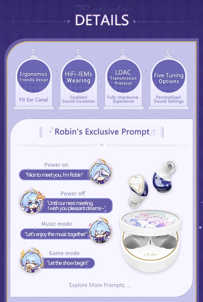 MOONDROP ROBIN Earphone Honkai Star Rail Robin's Earphones TWS Hybrid Dynamic Driver + Planar Driver ANC TWS Earphones