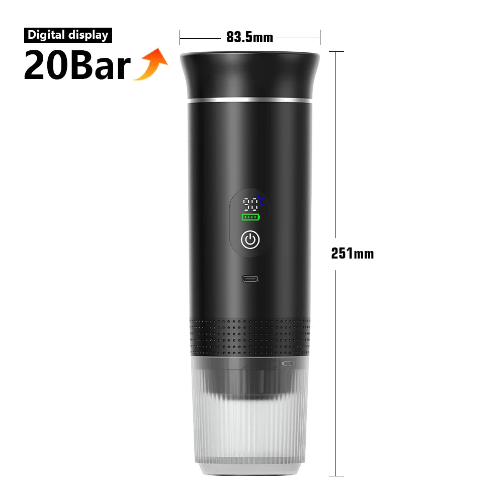 Portable Electric Espresso Maker - 3-in-1 Wireless Coffee Machine for Car Travel
