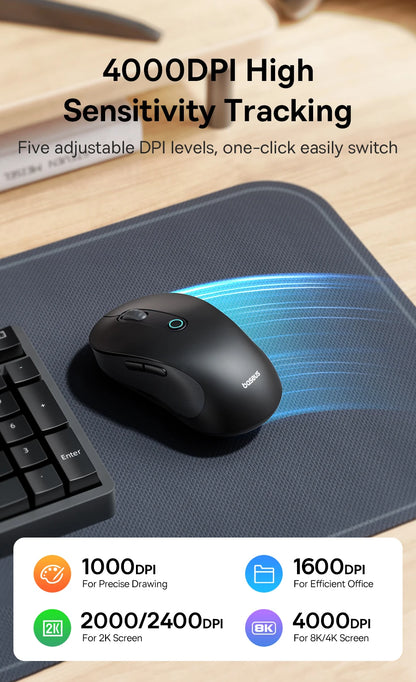Baseus F02 Wireless Mouse Bluetooth 5.2 2.4G 4000DPI Ergonomic 7 Mute Buttons Mice for iPad MacBook Tablet Laptop Computer Mouse