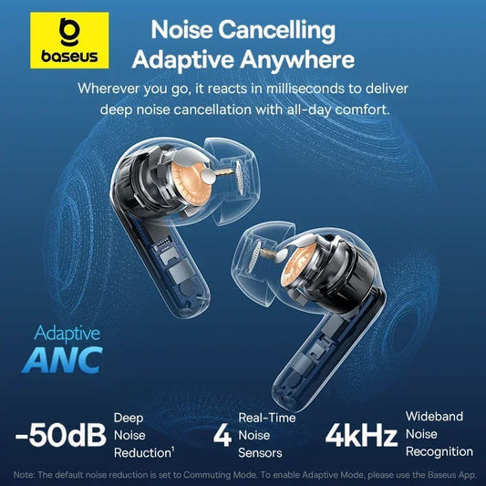 Baseus EP10 Pro ANC Earbuds Wireless Bluetooth 6.0 Earphones 50dB Realtime Adaptive Headphones 6 Mic Hi-Res LDAC IP55  Ear buds