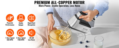VEVOR Cordless Electric Hand Mixer - Variable Speed Rechargeable Baking Mixer