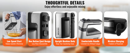 VEVOR Cordless Electric Hand Mixer - Variable Speed Rechargeable Baking Mixer