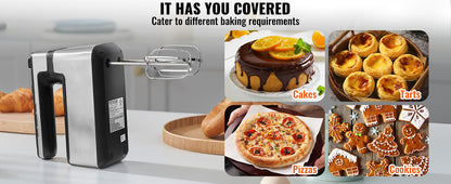 VEVOR Cordless Electric Hand Mixer - Variable Speed Rechargeable Baking Mixer